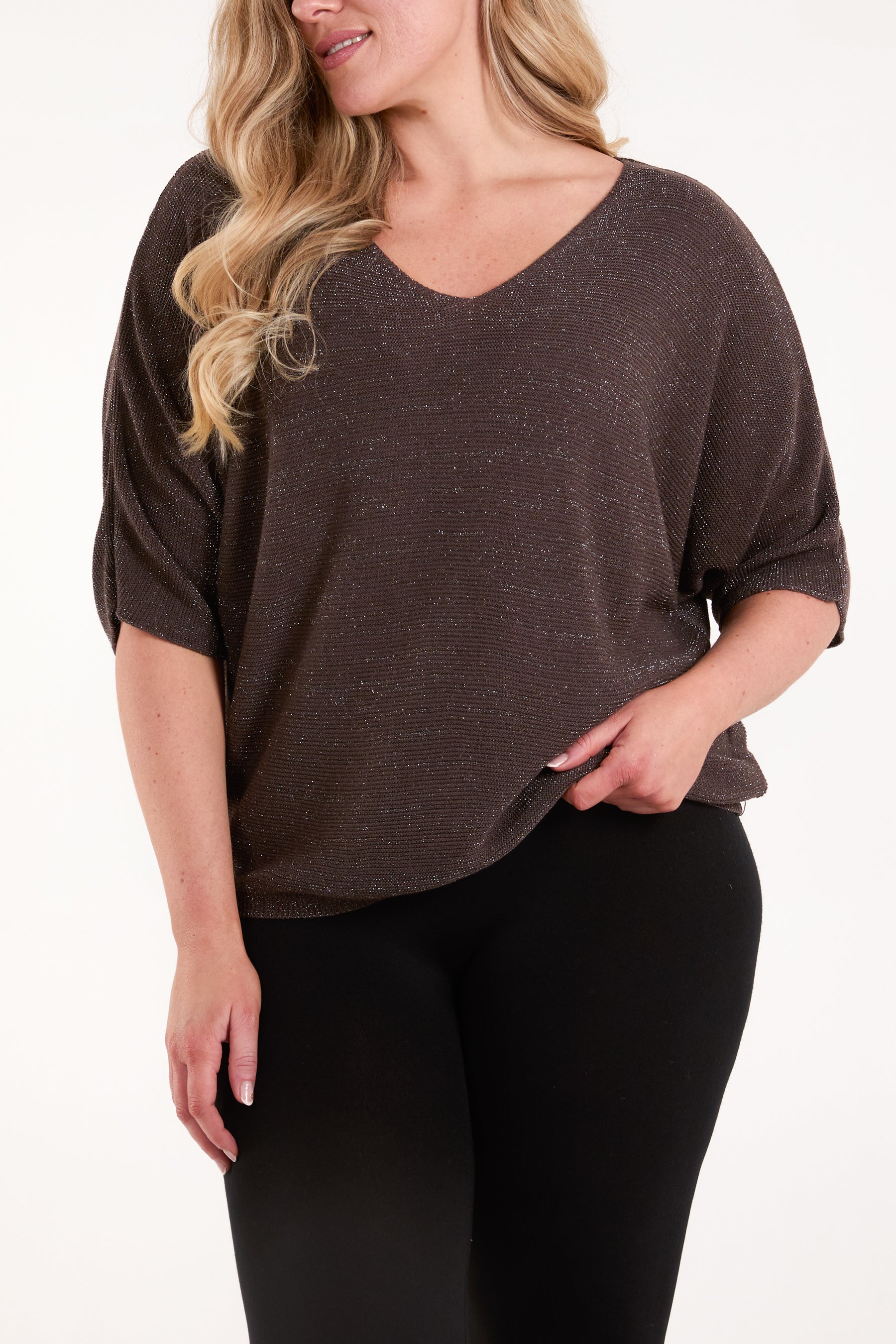 Sparkle Lurex V-Neck Knitted Top