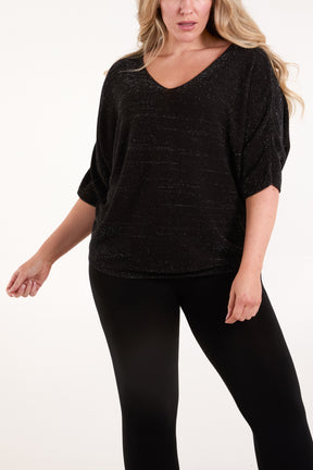 Sparkle Lurex V-Neck Knitted Top