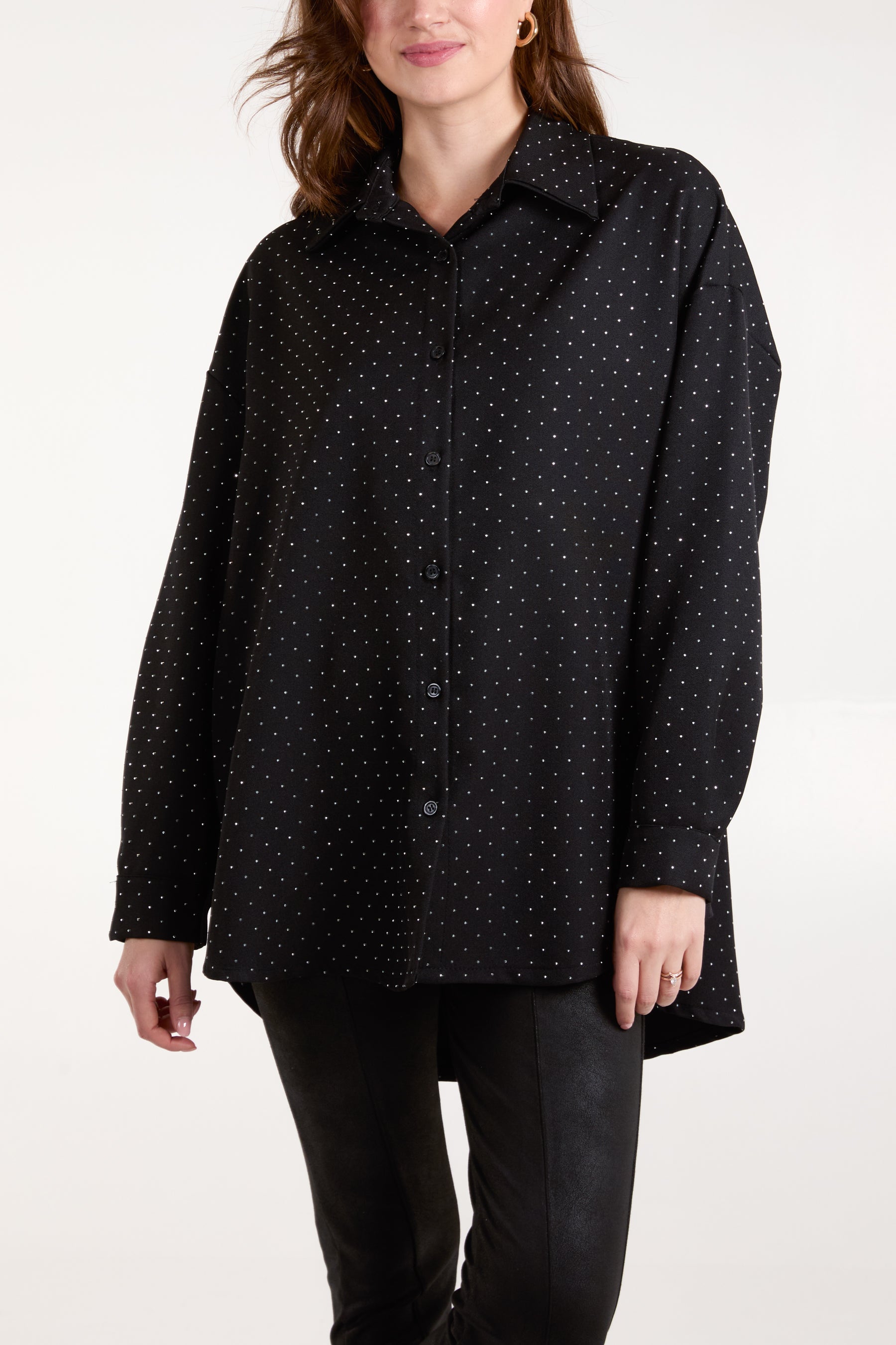 Diamante Button Through Collar Shirt