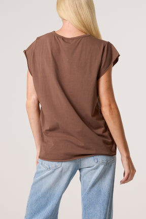 Cap Sleeve High Low Rolled Edge Top