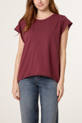 Cap Sleeve High Low Rolled Edge Top