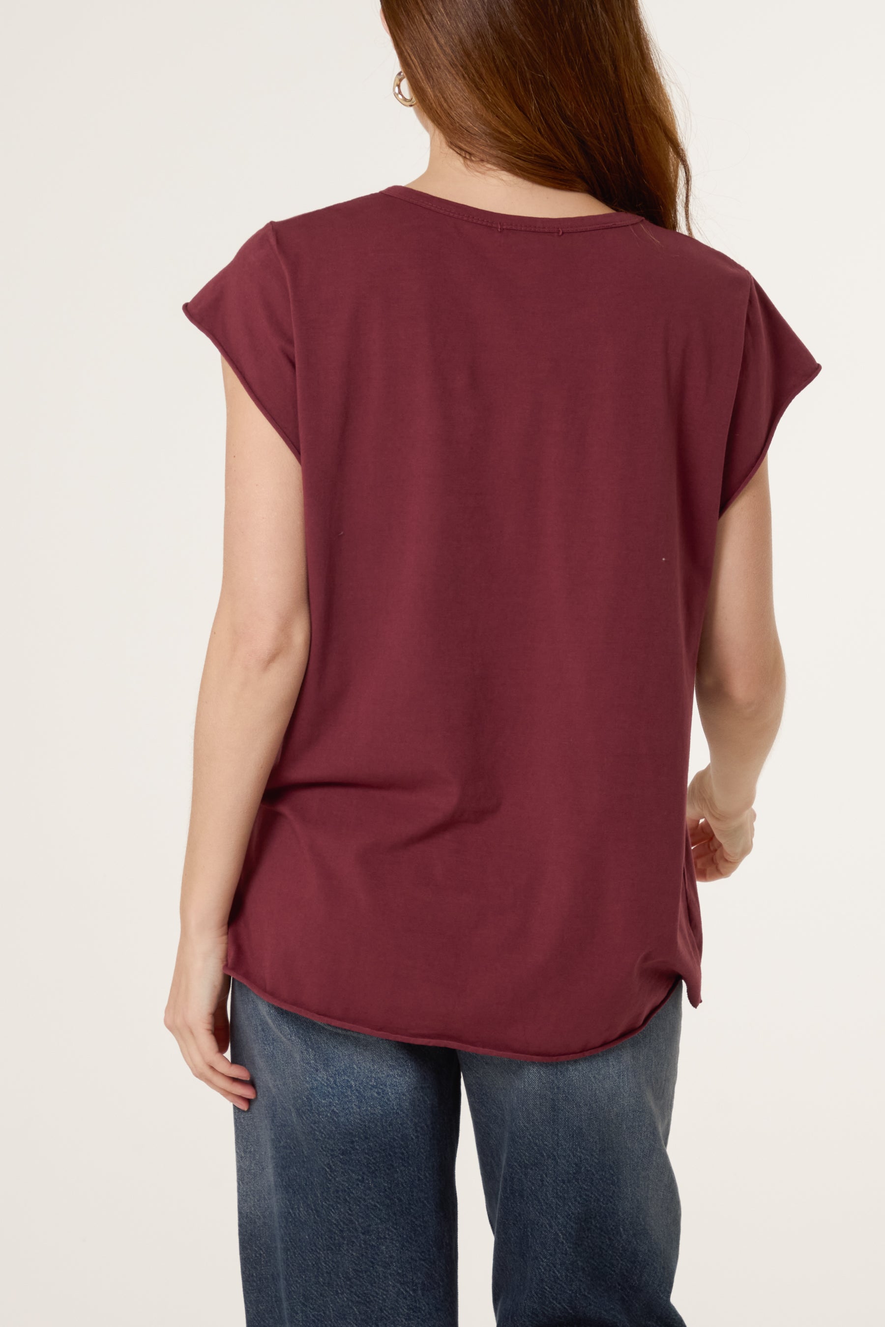 Cap Sleeve High Low Rolled Edge Top