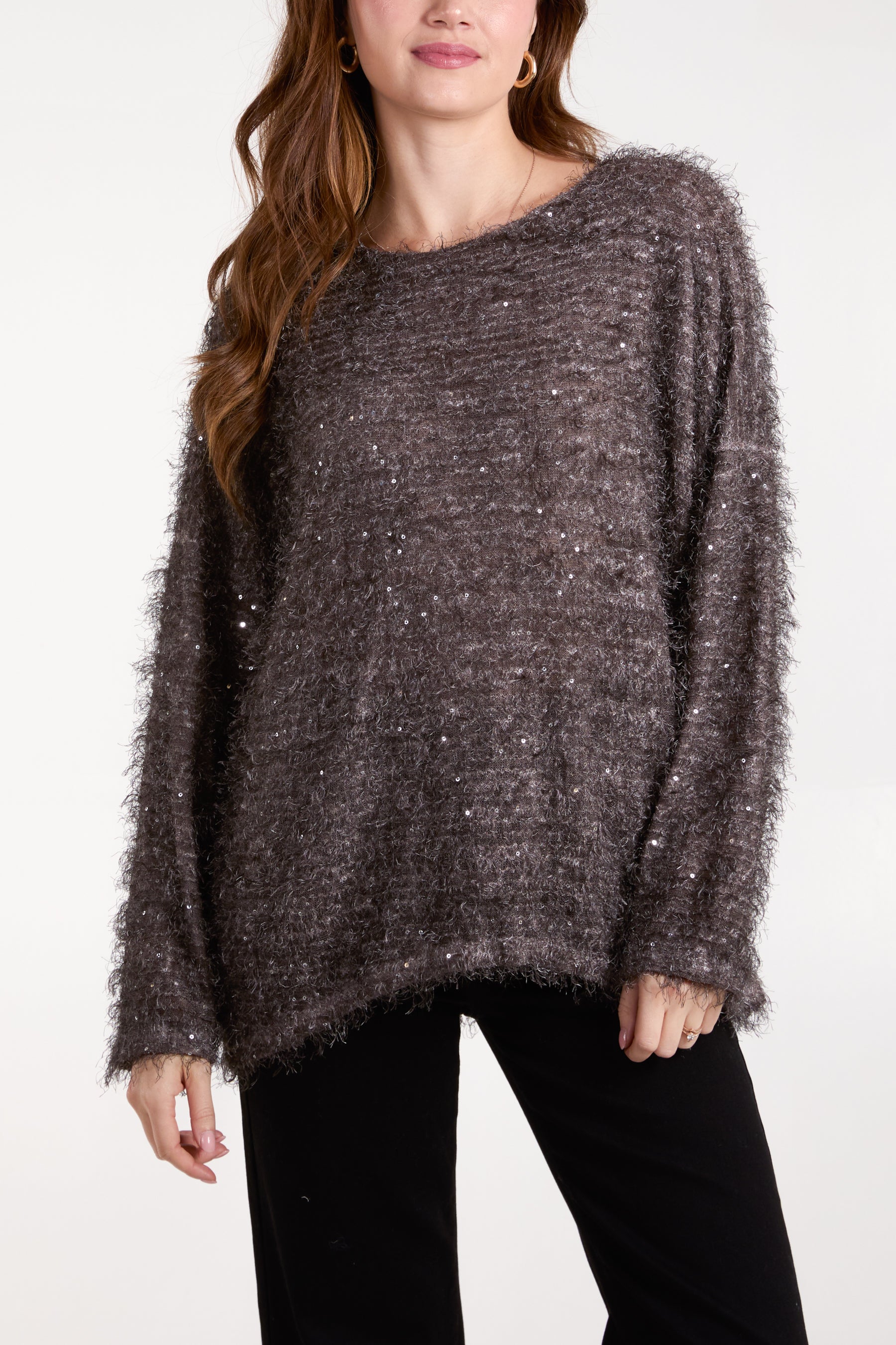 Fluffy Sequins Boat Neck Jumper