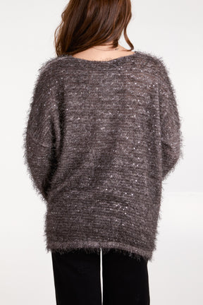 Fluffy Sequins Boat Neck Jumper