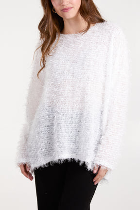 Fluffy Sequins Boat Neck Jumper