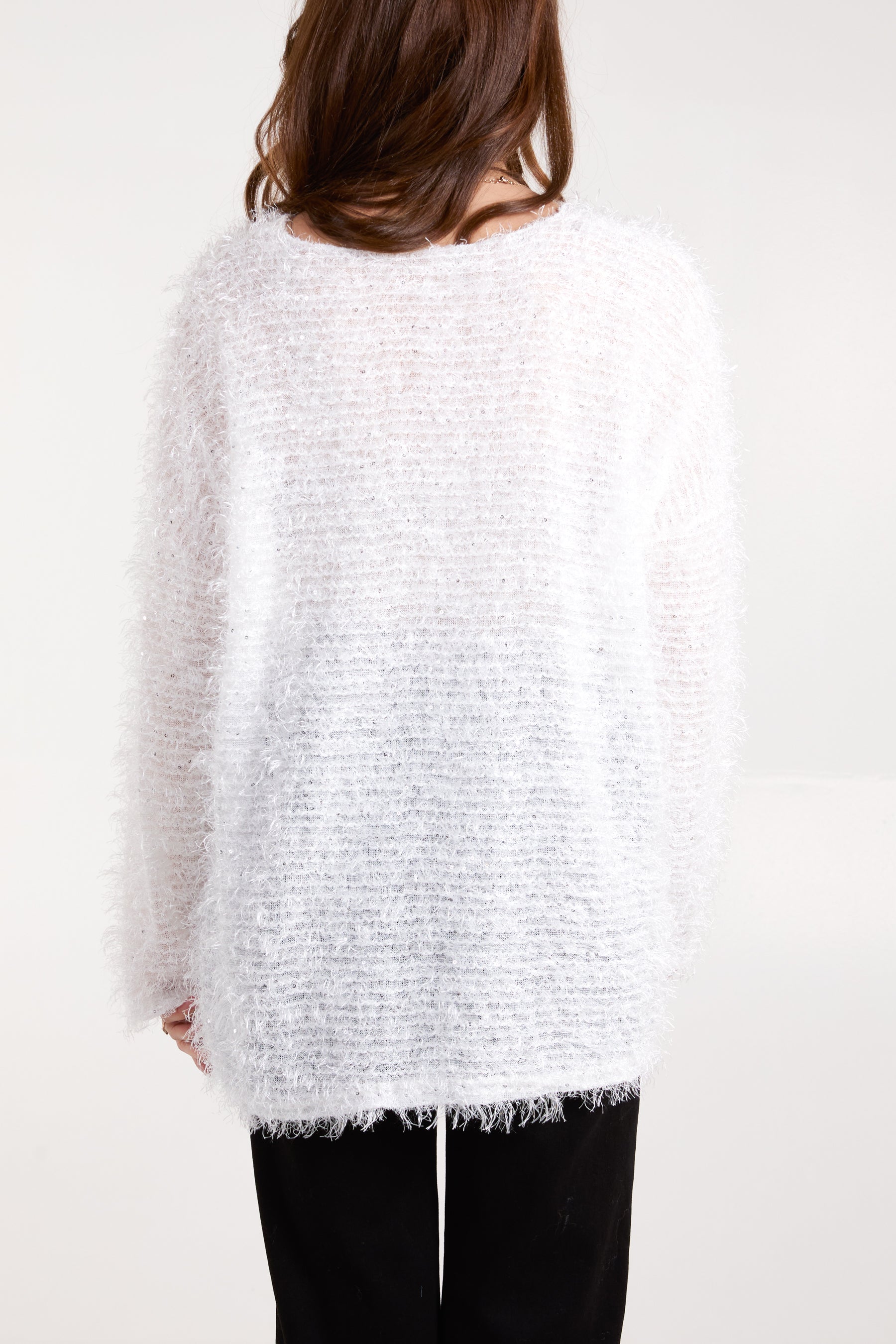 Fluffy Sequins Boat Neck Jumper