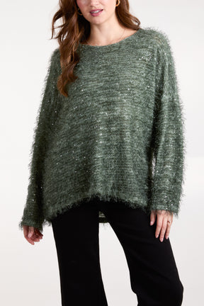 Fluffy Sequins Boat Neck Jumper