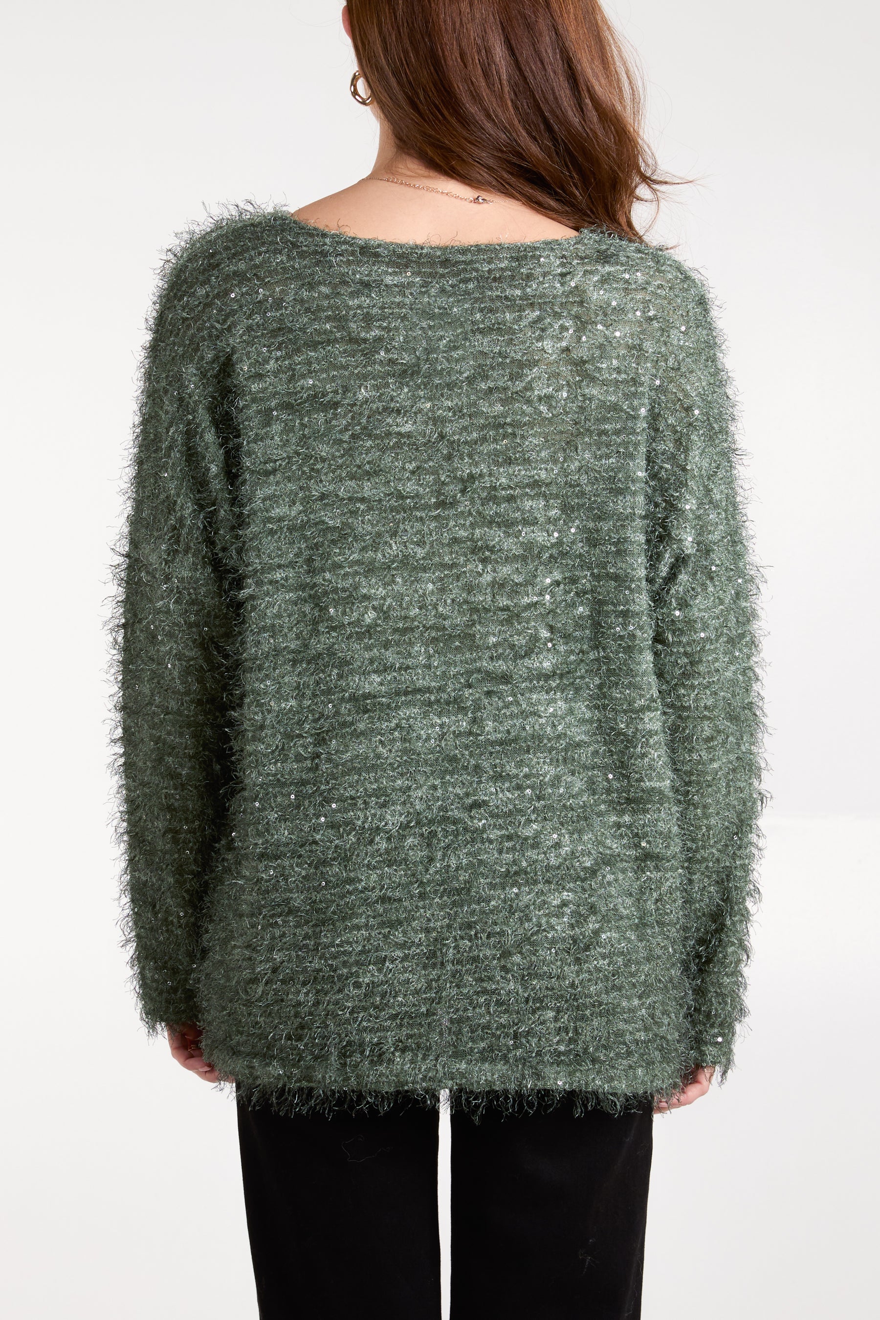 Fluffy Sequins Boat Neck Jumper