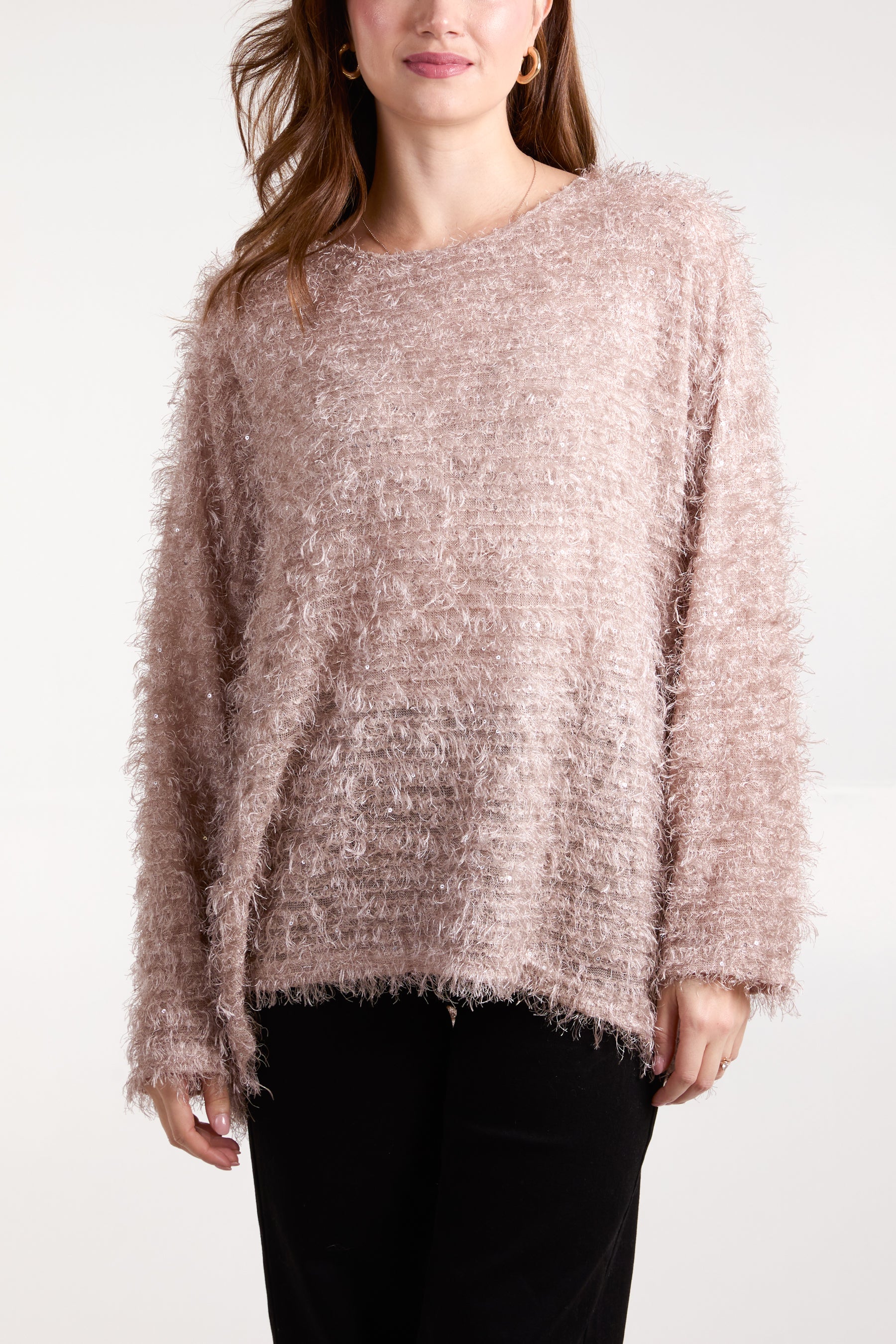 Fluffy Sequins Boat Neck Jumper