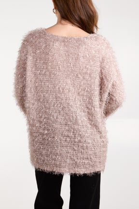 Fluffy Sequins Boat Neck Jumper