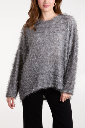 Fluffy Sequins Boat Neck Jumper