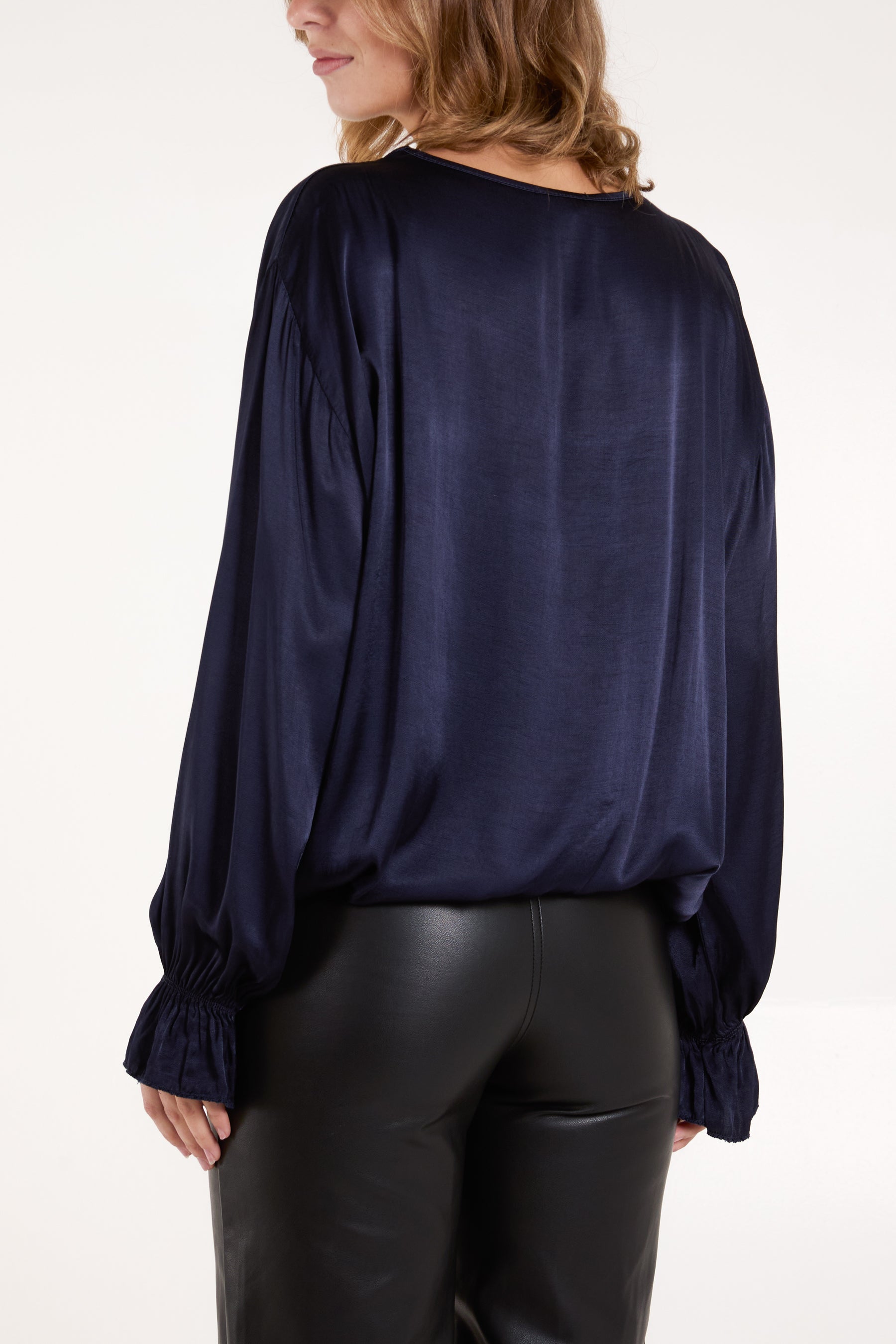 Satin V-Neck Long Sleeve Blouse