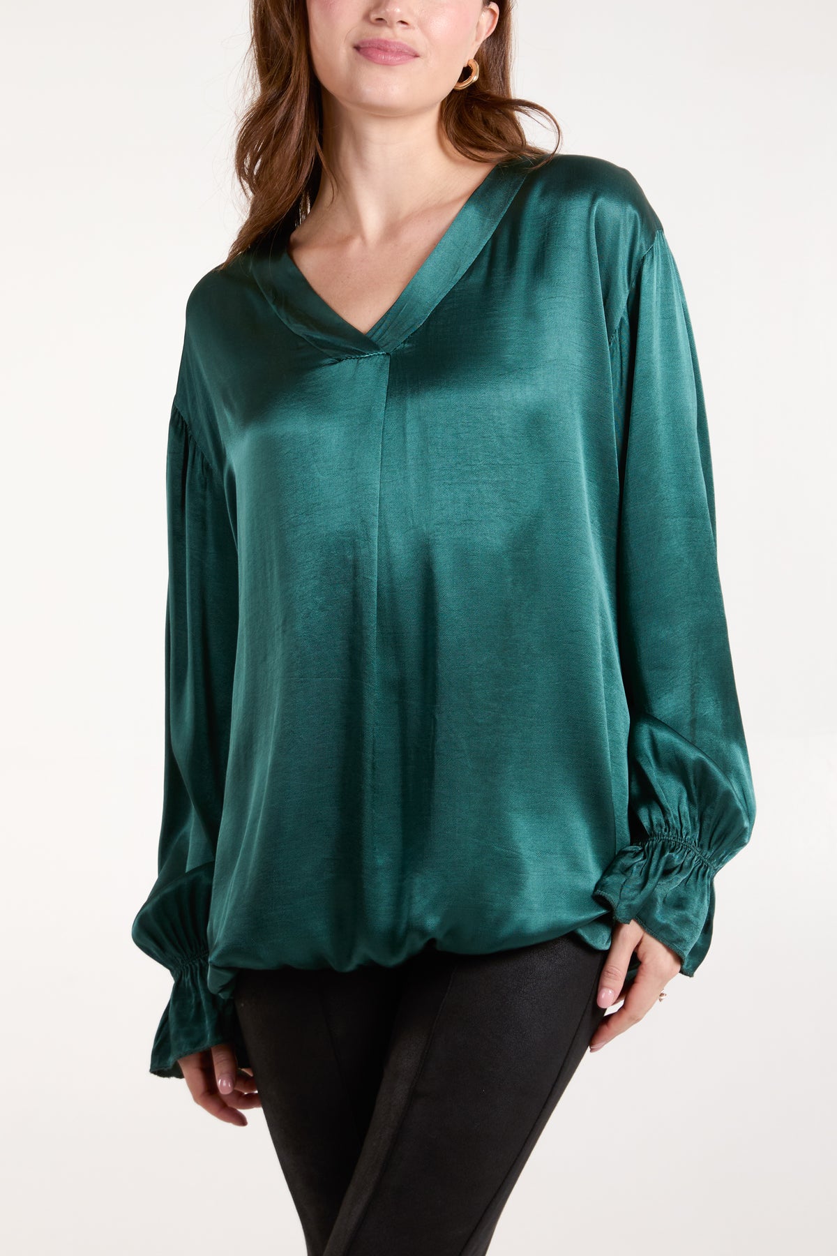 Satin V-Neck Long Sleeve Blouse