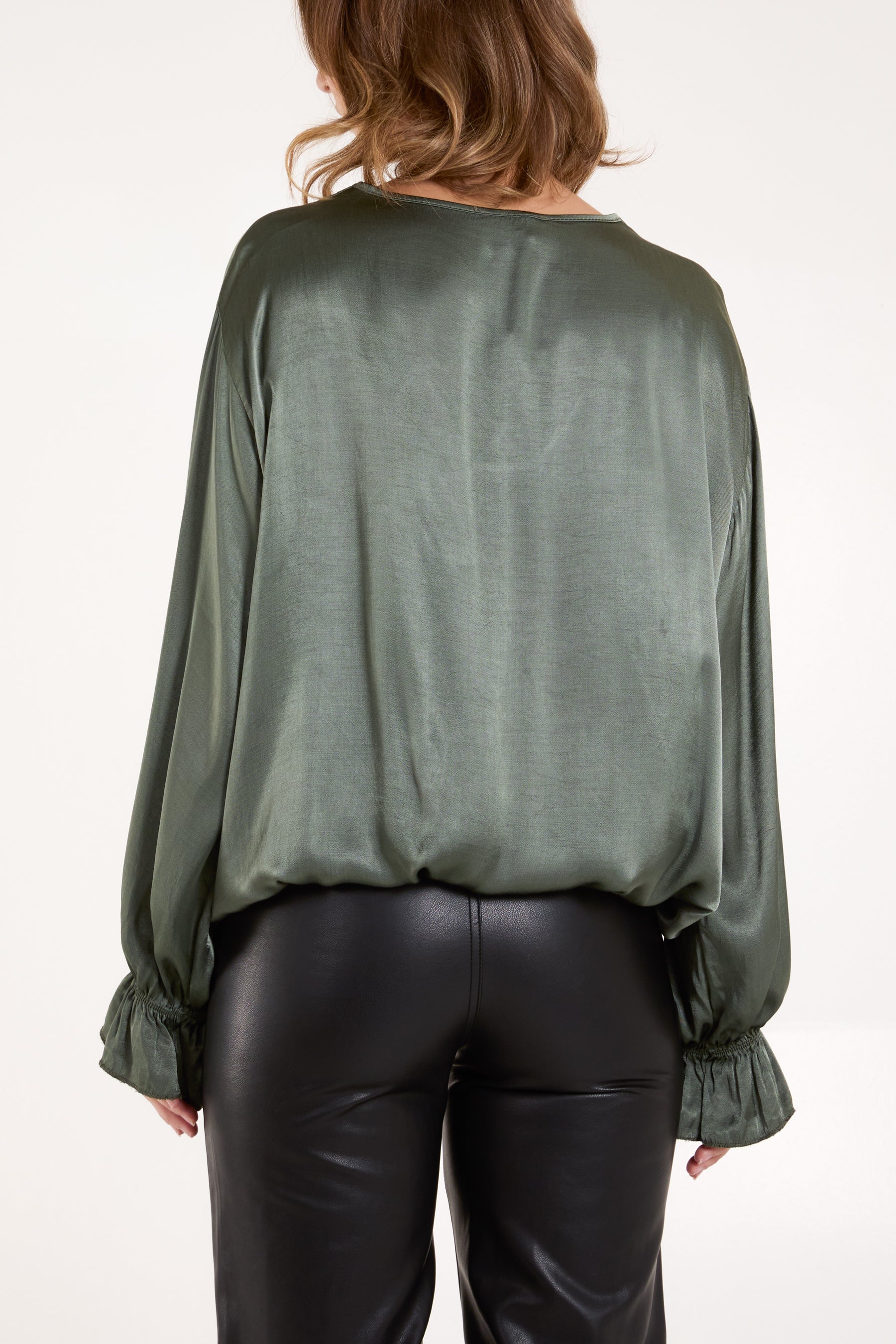 Satin V-Neck Long Sleeve Blouse