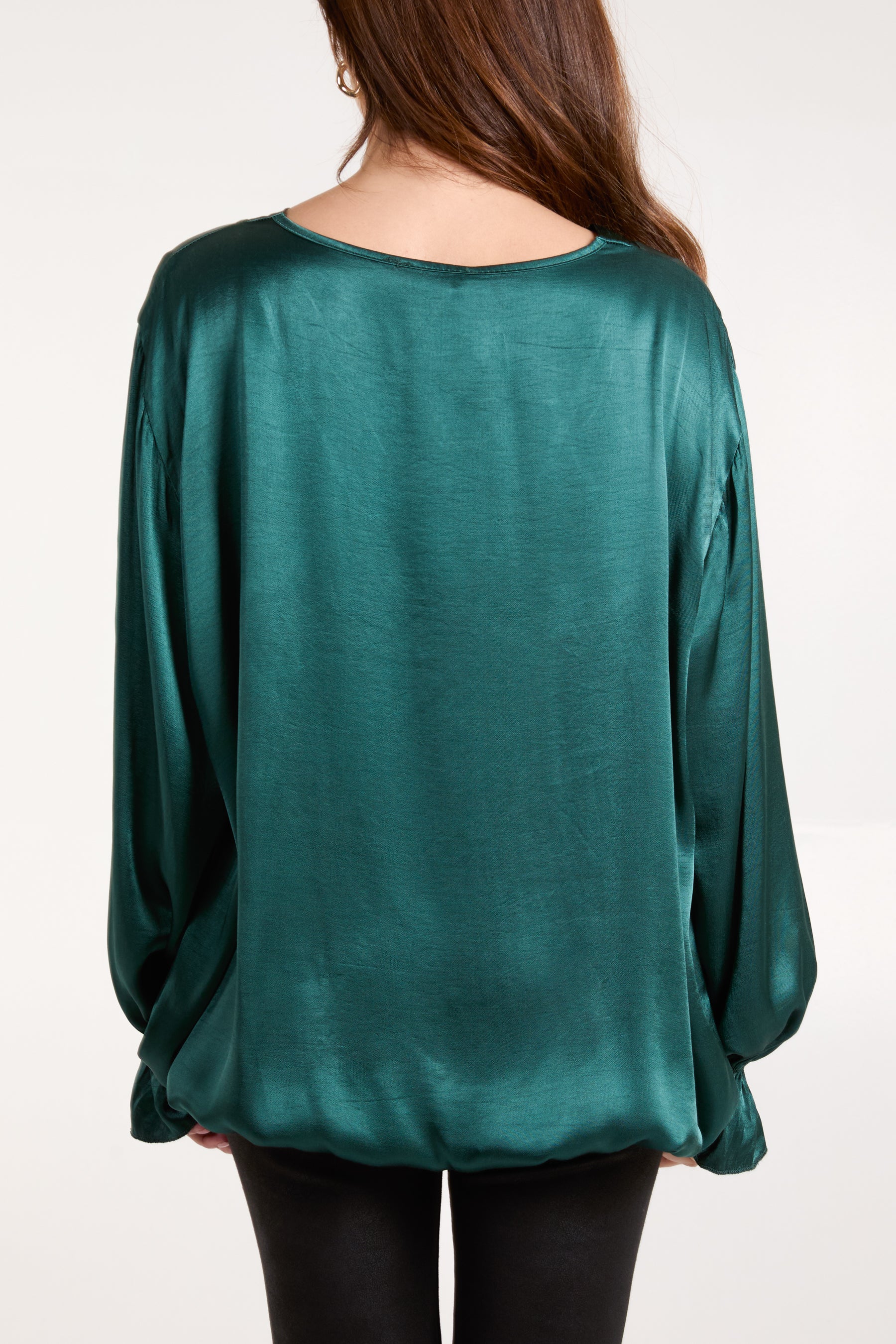 Satin V-Neck Bell Sleeve Blouse