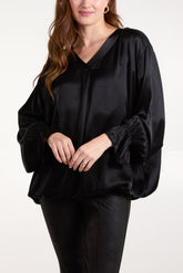 Satin V-Neck Long Sleeve Blouse