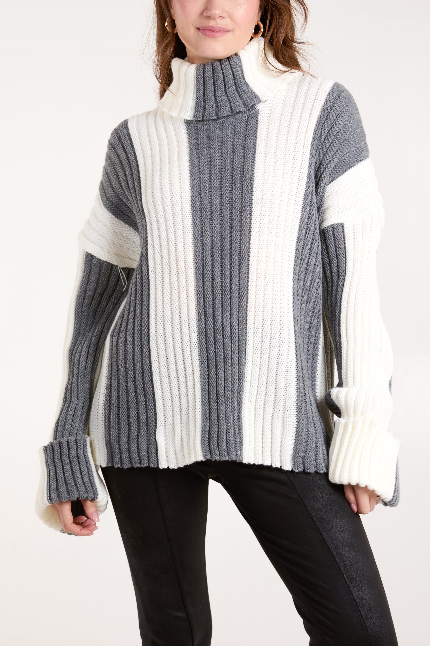 Roll Neck Vertical Stripe Jumper