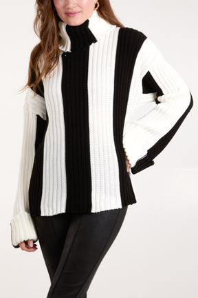 Roll Neck Vertical Stripe Jumper