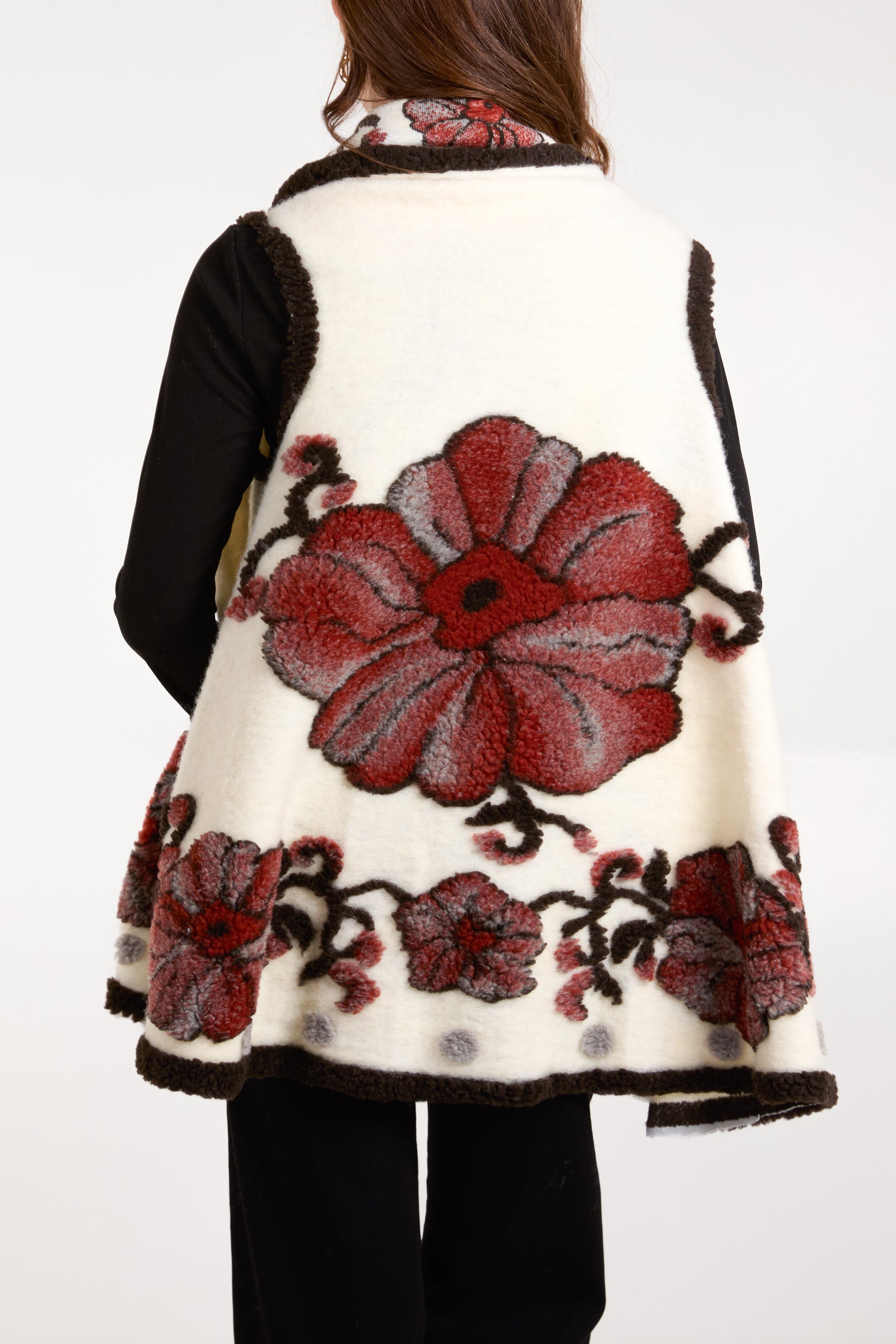 Wool Blend Floral Sleeveless Jacket