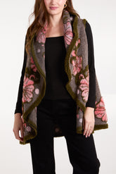 Wool Blend Floral Sleeveless Jacket