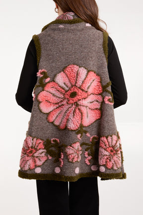 Wool Blend Floral Sleeveless Jacket