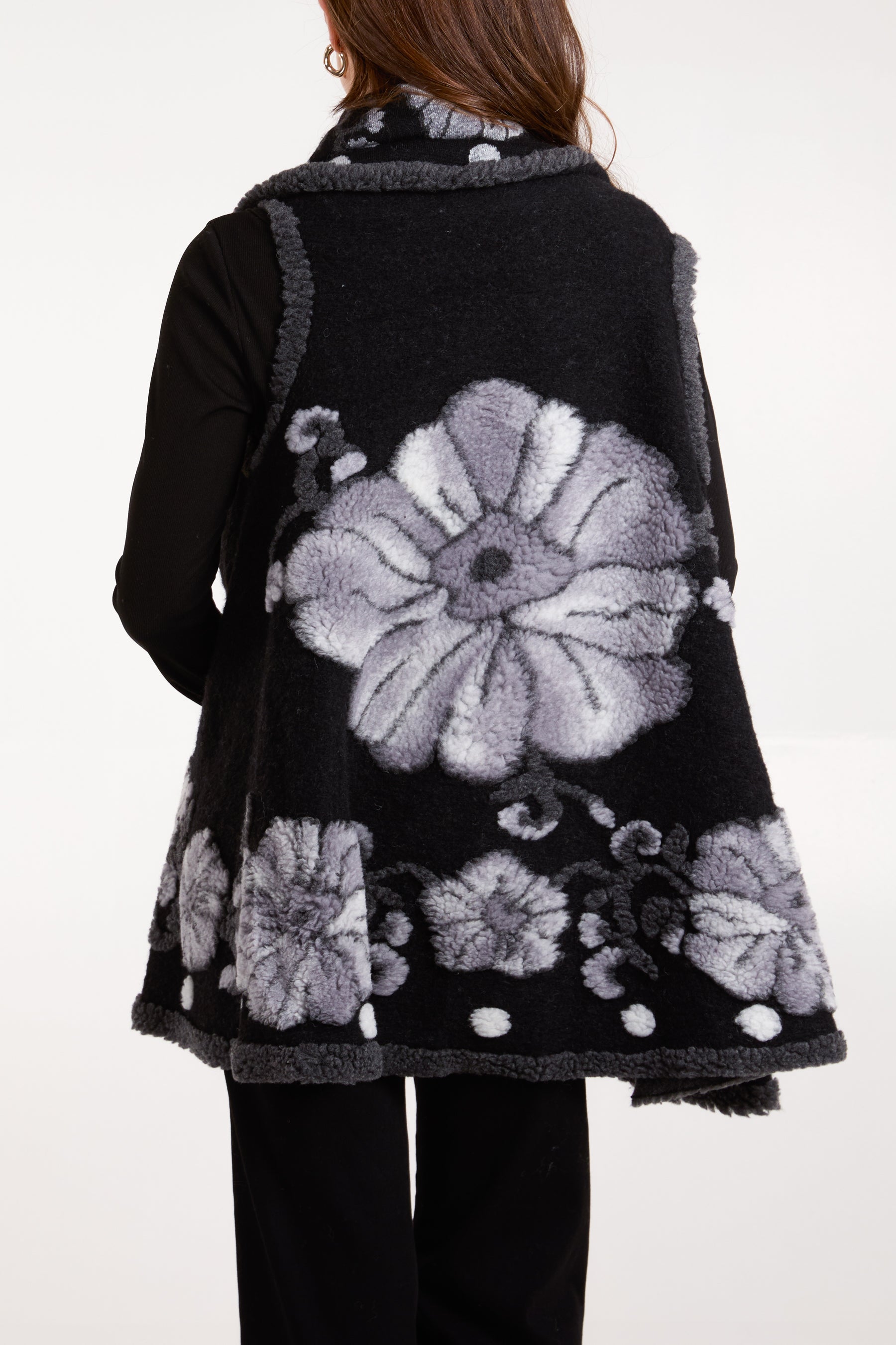 Wool Blend Floral Sleeveless Jacket