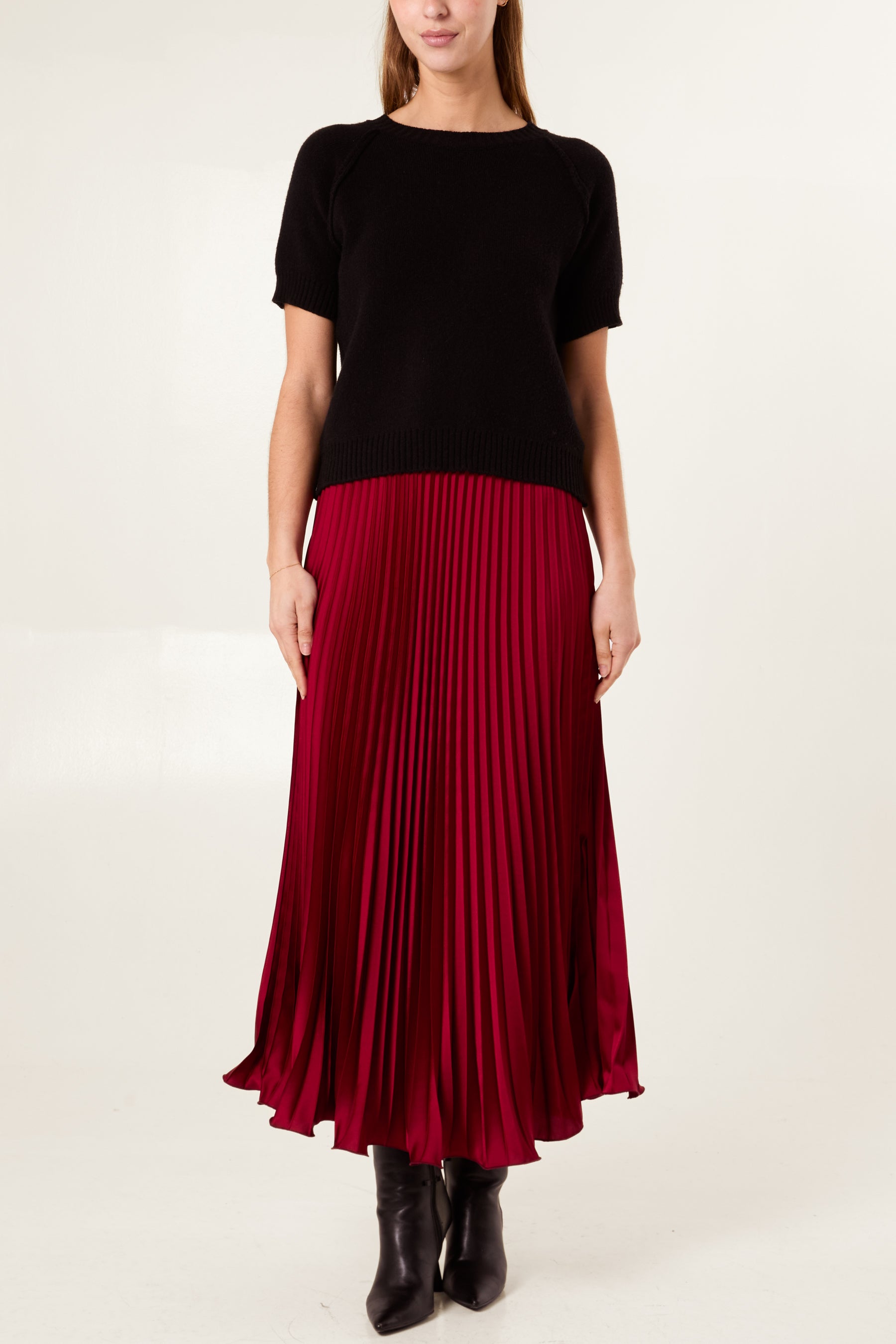 Satin Pleated Maxi Skirt