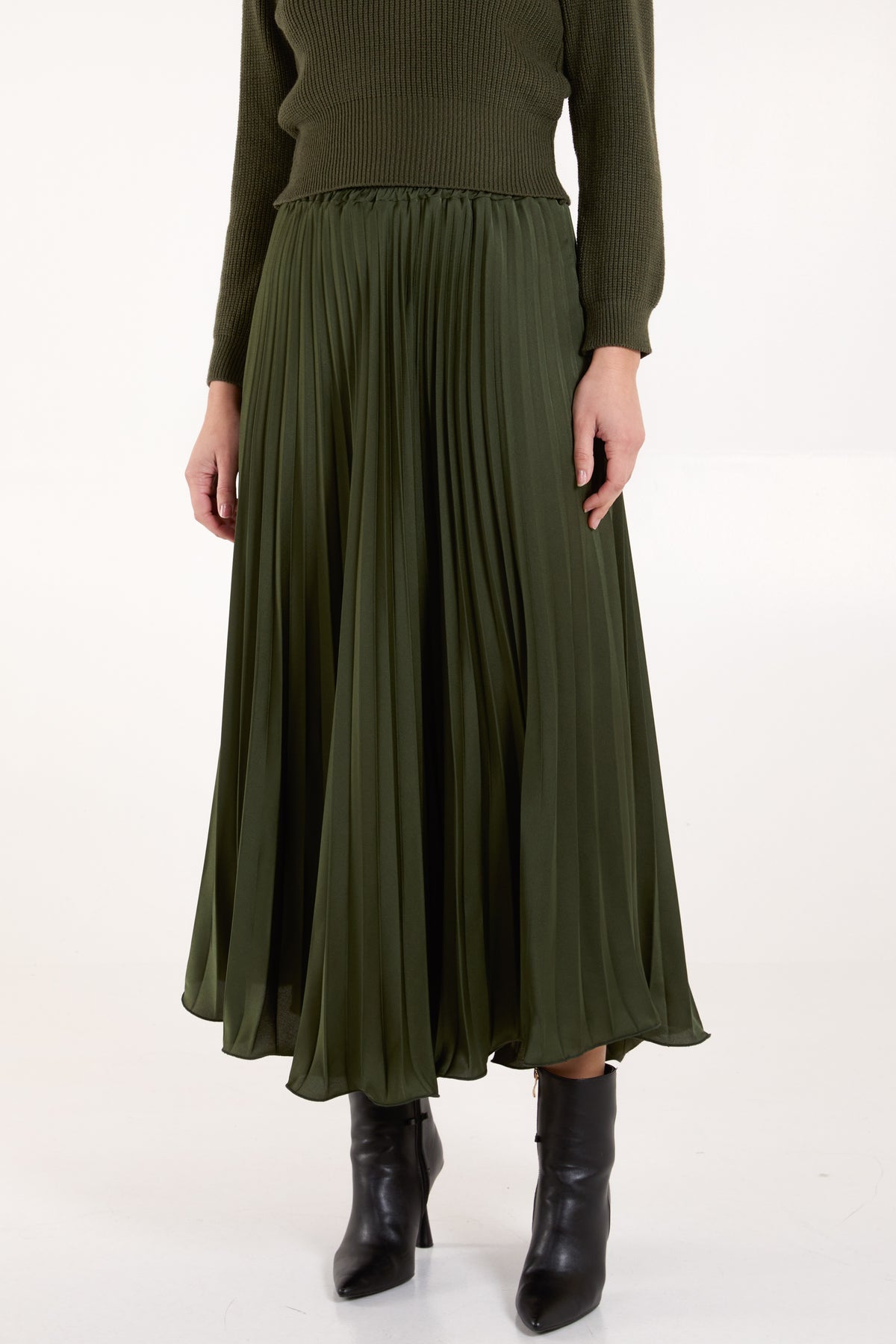 Satin Pleated Maxi Skirt