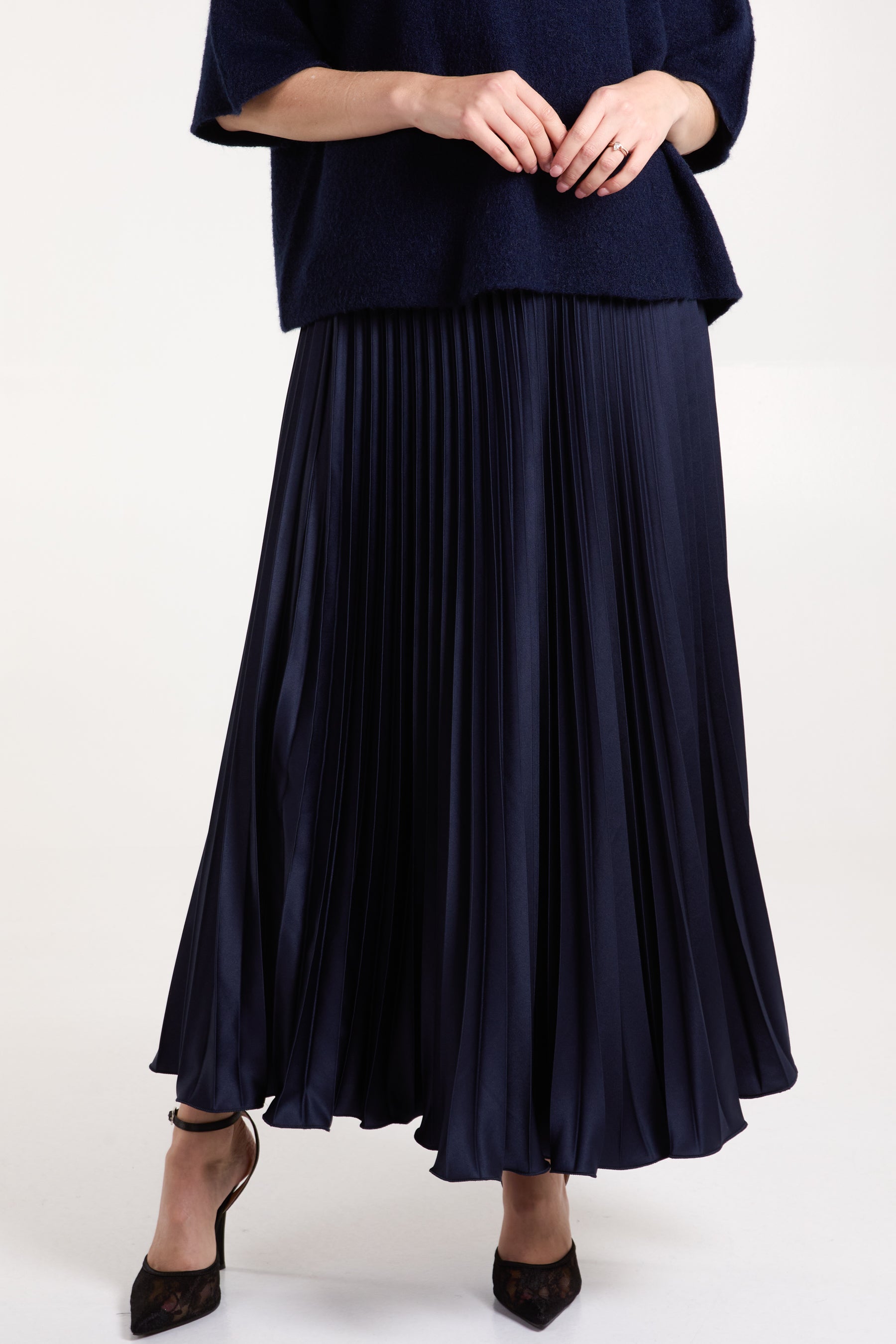 Satin Pleated Maxi Skirt