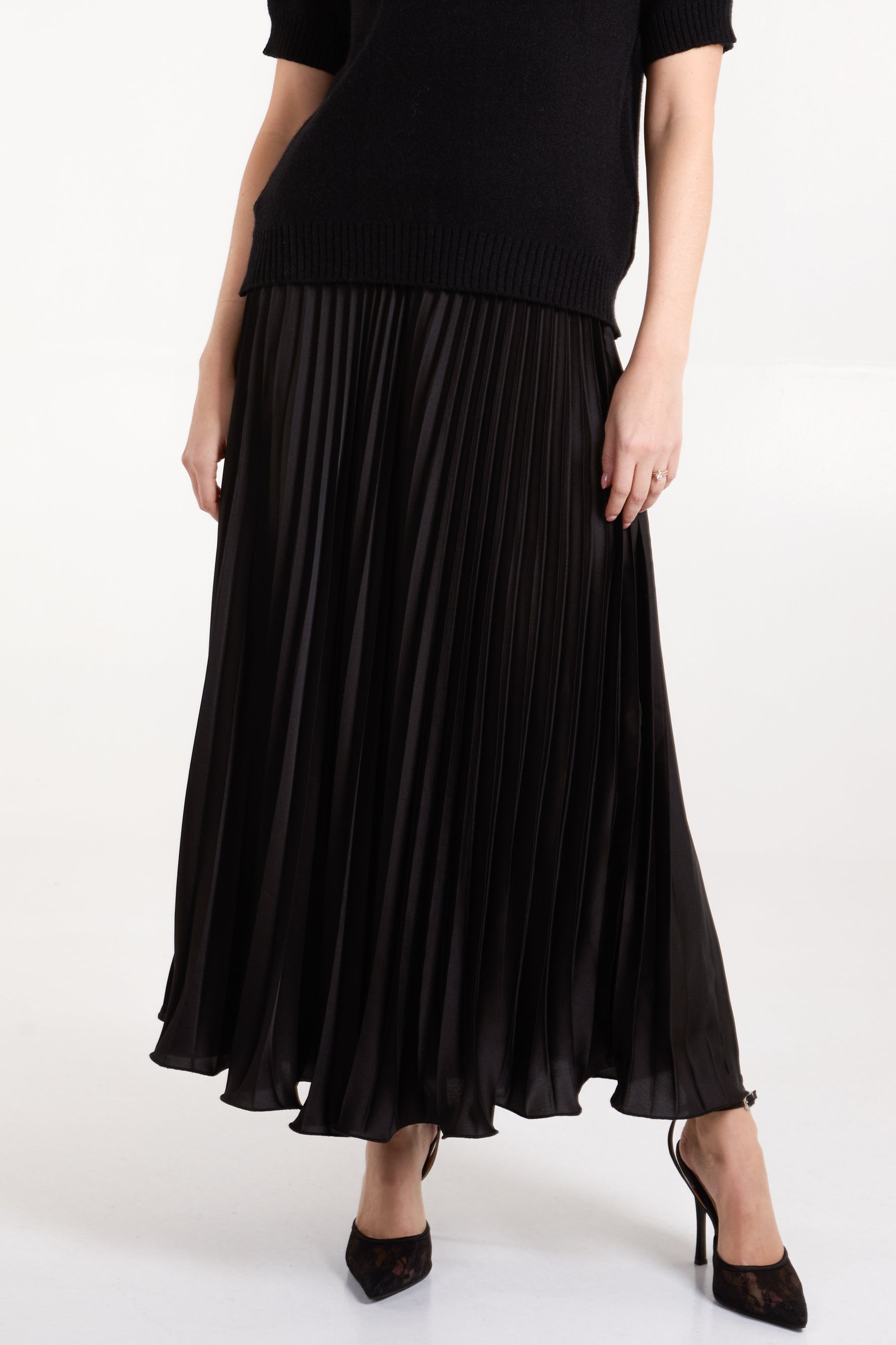 Satin Pleated Maxi Skirt