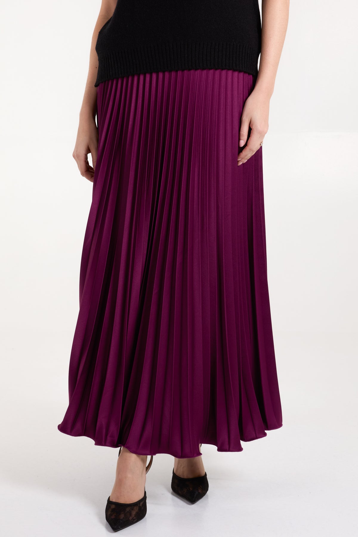 Satin Pleated Maxi Skirt