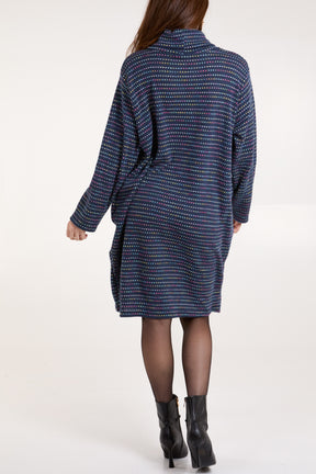 Roll Neck Pockets Speckled Knit Dress