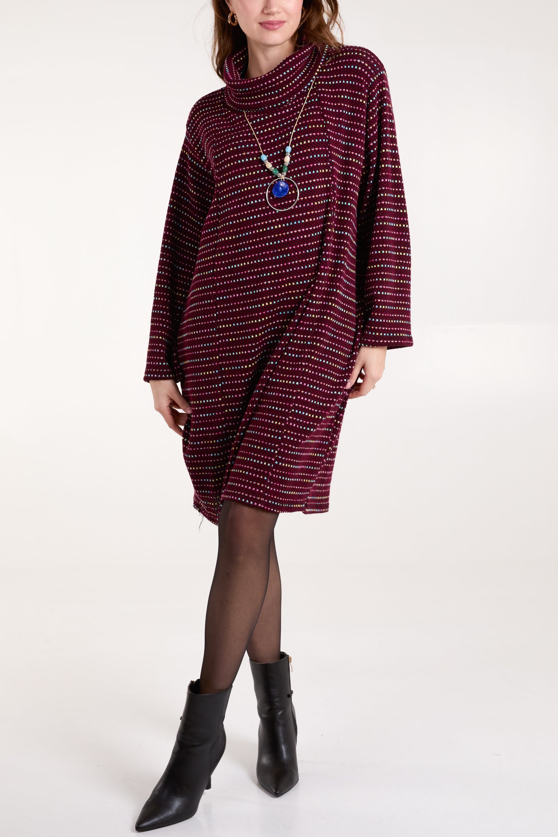 Roll Neck Pockets Speckled Knit Dress