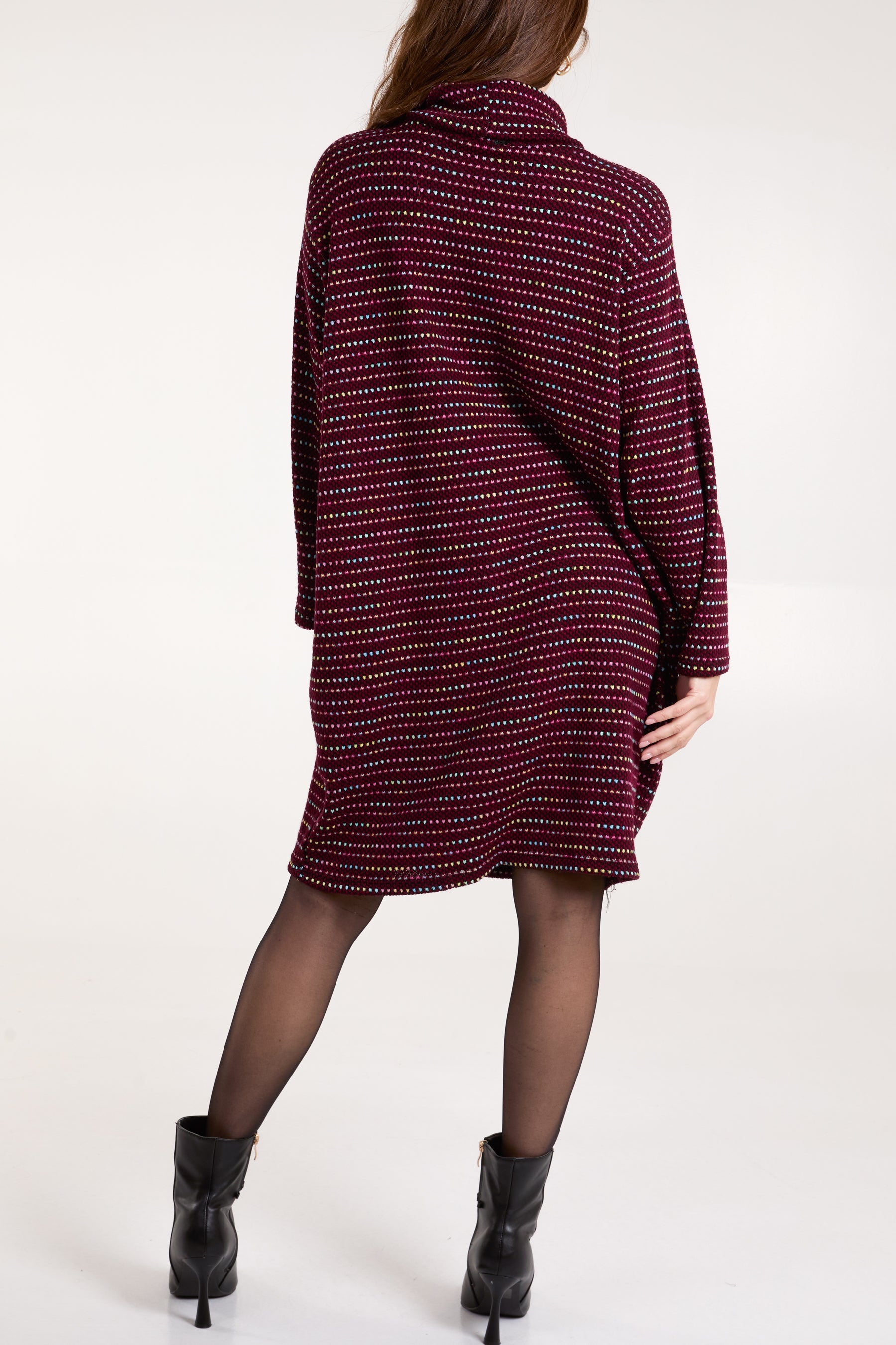 Roll Neck Pockets Speckled Knit Dress