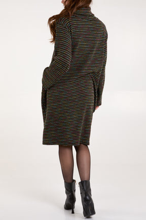 Roll Neck Pockets Speckled Knit Dress