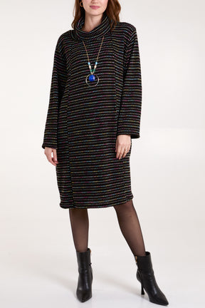 Roll Neck Pockets Speckled Knit Dress