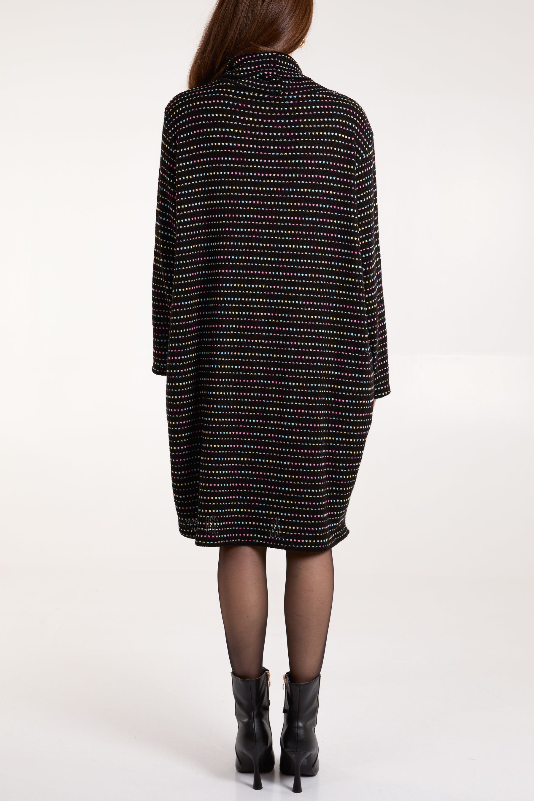 Roll Neck Pockets Speckled Knit Dress