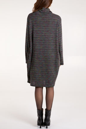 Roll Neck Pockets Speckled Knit Dress