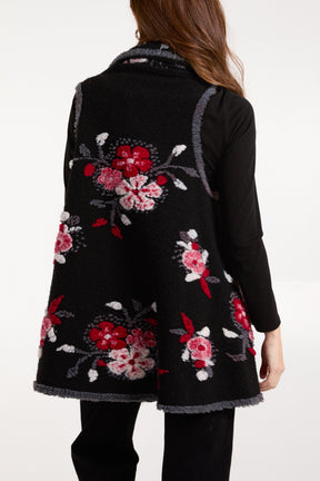 3D Flower Wool Mix Waterfall Jacket