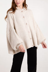 High Neck Balloon Sleeve Cardigan