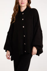 High Neck Balloon Sleeve Cardigan