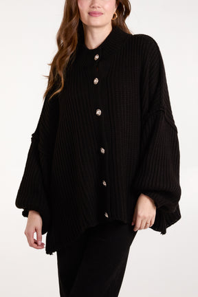 High Neck Balloon Sleeve Cardigan