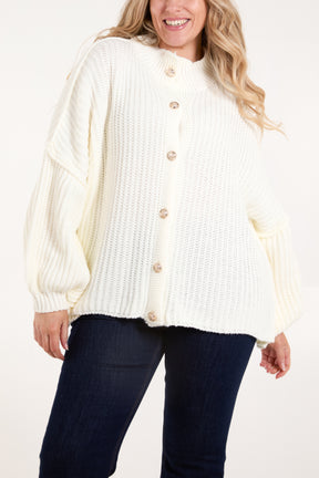 High Neck Balloon Sleeve Cardigan