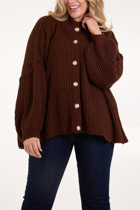 High Neck Balloon Sleeve Cardigan