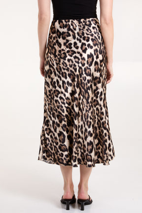 Brushed Animal Print Satin Skirt