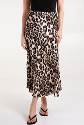 Brushed Animal Print Satin Skirt