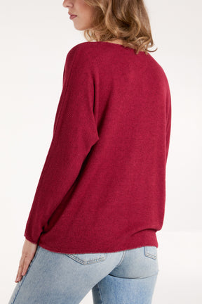 Lurex Trim V-Neck Fine Knit Jumper