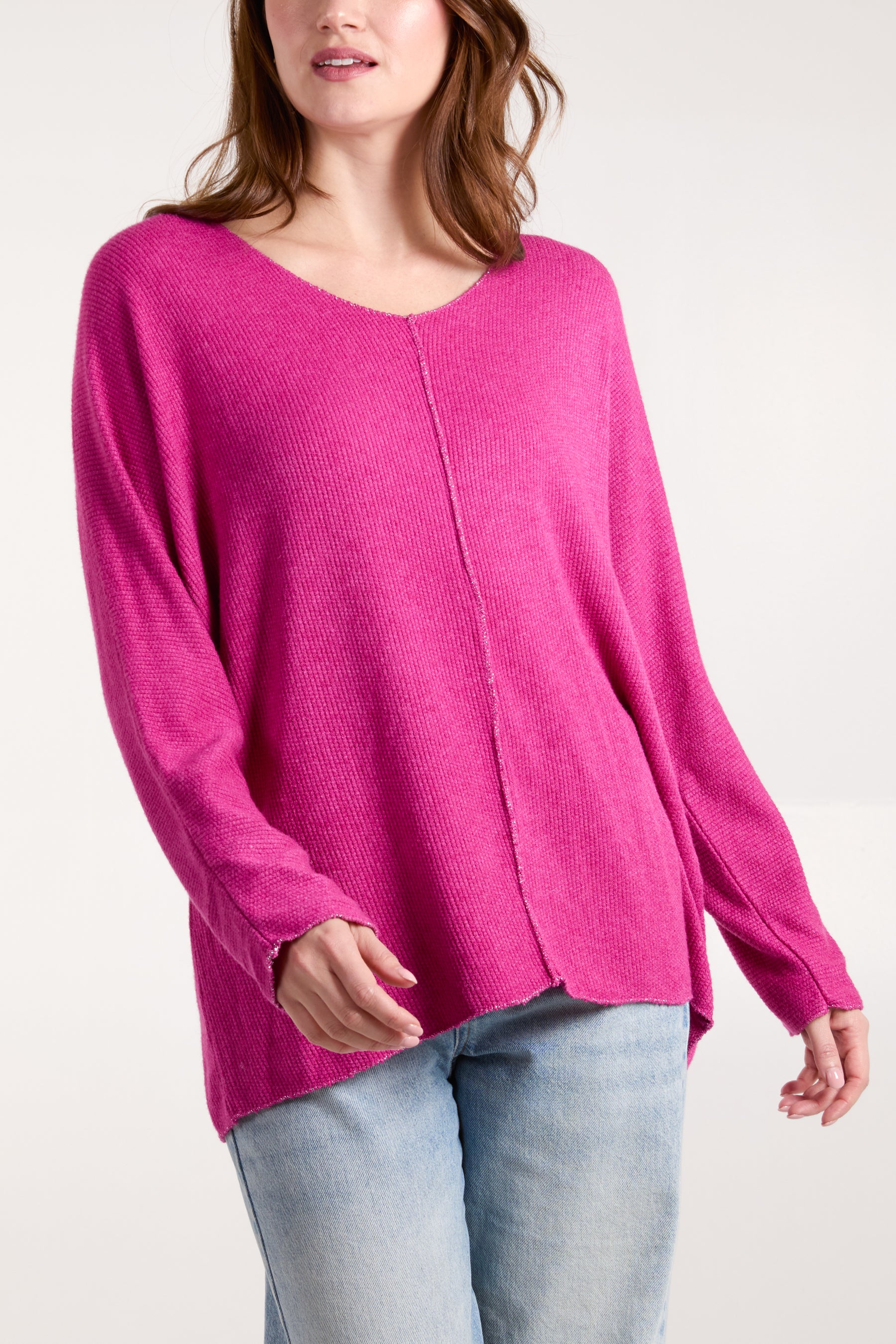 Lurex Trim V-Neck Fine Knit Jumper