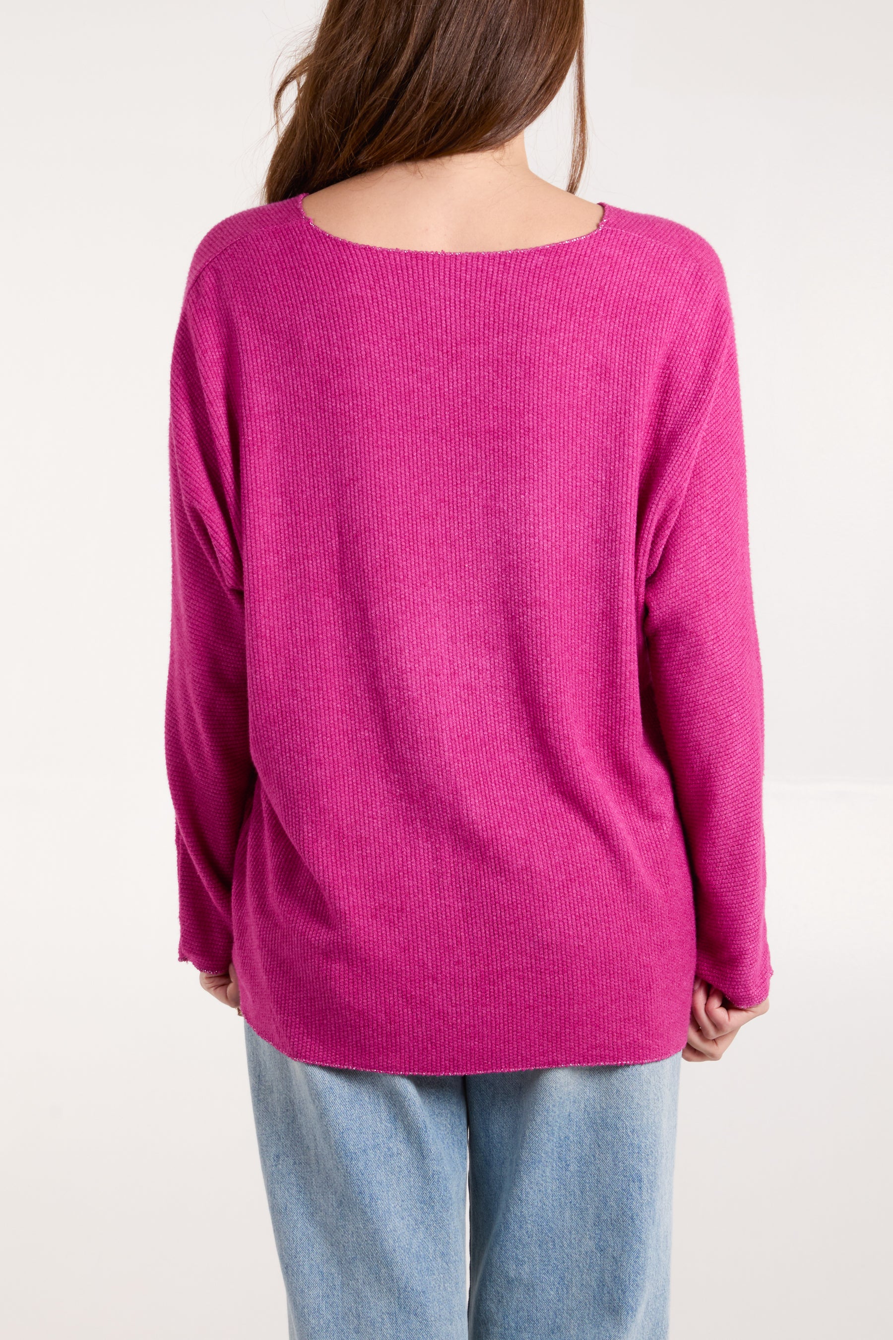 Lurex Trim V-Neck Fine Knit Jumper