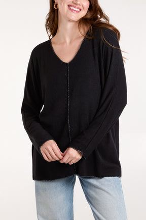 Lurex Trim V-Neck Fine Knit Jumper